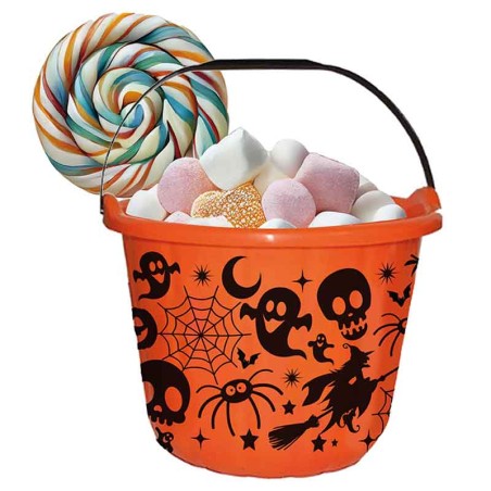 Secchiello di Plastica Porta Caramelle Arancione Simboli di Halloween Accessori Tavola Halloween