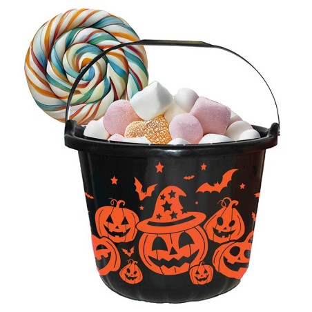 Secchiello di Plastica Porta Caramelle Nero con Zucche Accessori Tavola Halloween