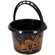 Secchiello di Plastica Porta Caramelle Nero con Zucche Accessori Tavola Halloween