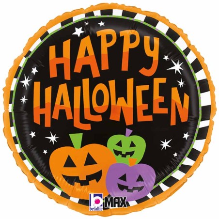 Palloncino in Foil 18" Happy Halloween "Stripe Pumpkins" Halloween Grabo