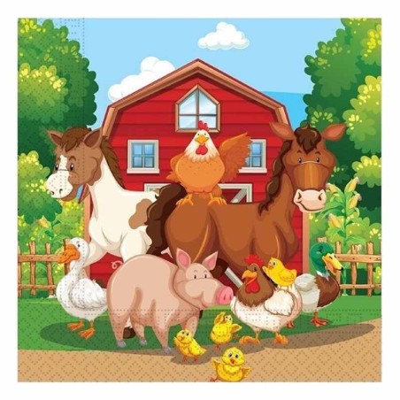 Tovagliolo di Carta 33x33cm con Animali della Fattoria 20pz Fattoria
