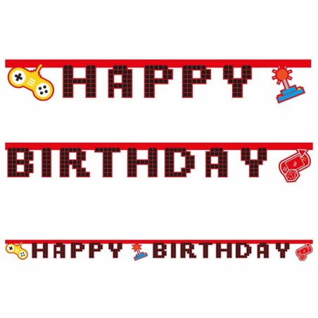 Festone Happy Birthday "Gaming Party" 2mt Addobbi e Accessori Videogiochi