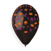 Palloncino in Lattice 13" GS120 Nero con Simboli Halloween "Texture Black" 6pz Gemar "Halloween"