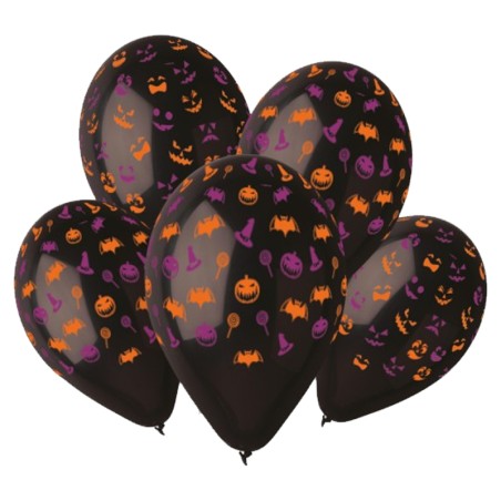 Palloncino in Lattice 13" GS120 Nero con Simboli Halloween "Texture Black" 6pz Gemar "Halloween"