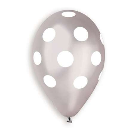 Palloncino in Lattice 12" GMS110 Argento con Pois Bianco 100pz Gemar Pois "Polka Dots"