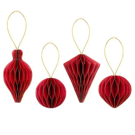 Decorazioni di Carta a Nido d'Ape Natalizie Forme Assortite Rosso 4pz Addobbi Natale e Capodanno