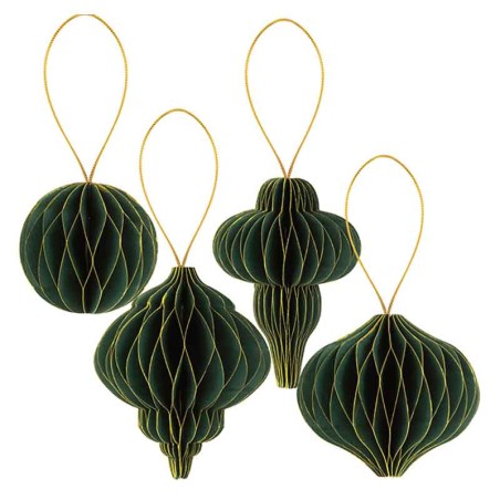 Decorazioni di Carta a Nido d'Ape Natalizie Forme Assortite Verde 4pz Addobbi Natale e Capodanno