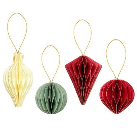 Decorazioni di Carta a Nido d'Ape Natalizie Forme e Colori Assortiti 4pz Addobbi Natale e Capodanno