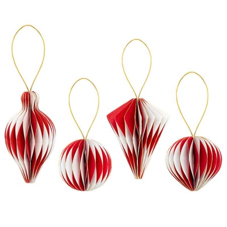 Decorazioni di Carta a Nido d'Ape Natalizie Assortite Rosso e Bianco 4pz Addobbi Natale e Capodanno