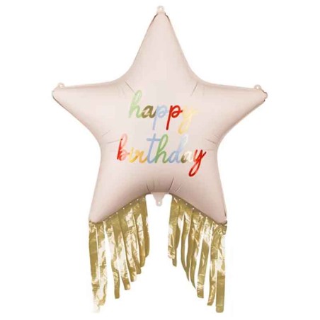Palloncino in Foil 30" Super Shape Stella con Frange "Happy Birthday" Generico
