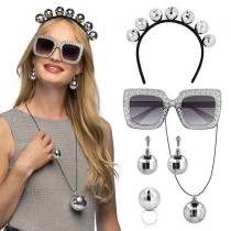 Set Accessori con Sfera da Discoteca Stroboscopica Argento 5pz Addobbi e Palloncini Tema Musica