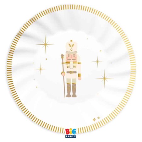 Piatto di Carta 25cm Schiaccianoci "Gold Nutcracker" 6pz Lo Schiaccianoci