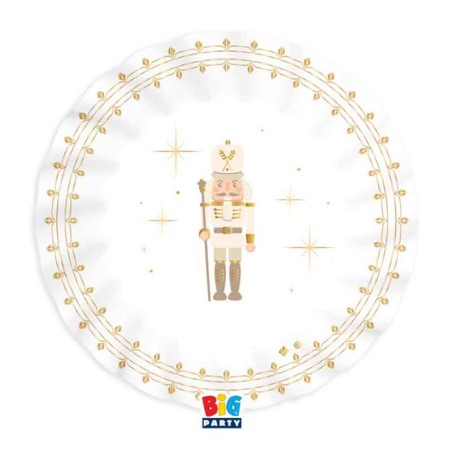 Piatto di Carta 20cm con Schiaccianoci "Gold Nutcracker" 6pz Lo Schiaccianoci
