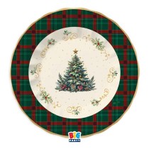 Piatto di Carta Fondo 24cm "Tartan Christmas" 6pz Outlet Natale