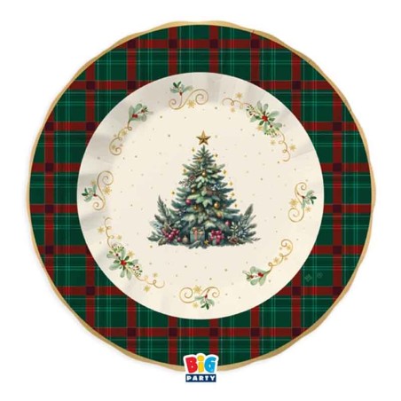 Piatto di Carta Fondo 24cm "Tartan Christmas" 6pz Outlet Natale