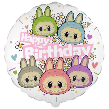 Palloncino in Foil 18" Happy Birthday Rosa "Angry Bunny Family"