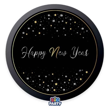 Piatto di Carta 24cm Capodanno "Happy New Year Stars" 6pz Happy New Year Nero