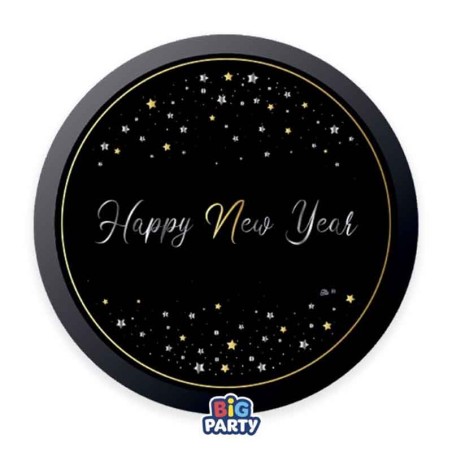 Piatto di Carta 18cm Capodanno "Happy New Year Stars" 6pz Happy New Year Nero