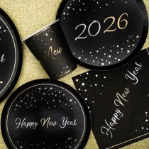 Bicchiere di Carta 250ml Capodanno "Happy New Year Stars" 6pz Happy New Year Nero