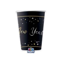 Bicchiere di Carta 250ml Capodanno "Happy New Year Stars" 6pz Happy New Year Nero
