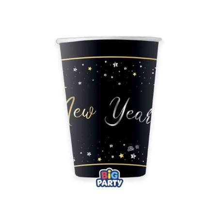 Bicchiere di Carta 250ml Capodanno "Happy New Year Stars" 6pz Happy New Year Nero