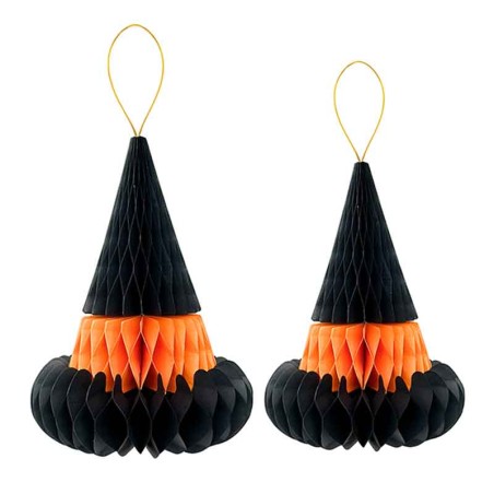 Decorazione di Carta a Nido d'Ape Cappello da Strega 2pz Addobbi e Festoni Halloween