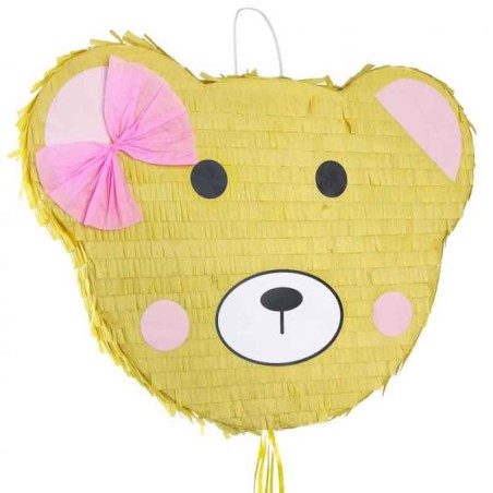 Pignatta in Cartoncino Rigido sagomata Orsetto Fiocco Rosa "Pinata" Pignatte Fantasia