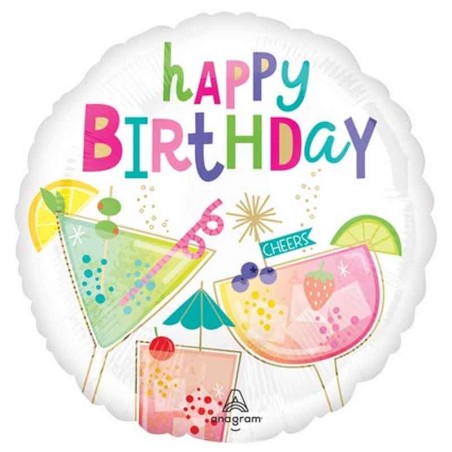 Palloncino in Foil 18" Happy Birthday con Cocktail Food & Drink