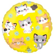 Palloncino in Foil 18" Giallo decorato con Gattini e Fiorellini Animali (Fattoria e Domestici)
