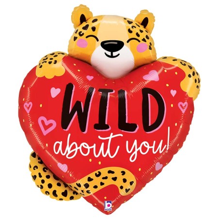 Palloncino in Foil 29" Super Shape Leopardo con Cuore "Wild About You" Amore, Matrimonio o Anniversario Grabo
