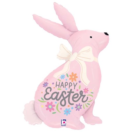 Palloncino in Foil 32" Super Shape Coniglio Rosa "Happy Easter" Pasqua Grabo
