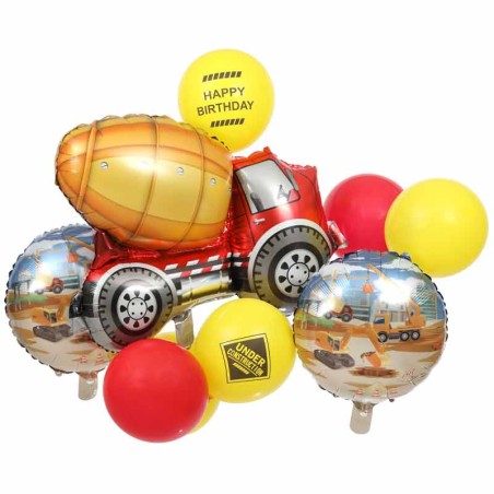 Bouquet di Palloncini Tema Costruzioni Stradali 10pz Veicoli