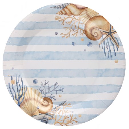 Piatto di Carta 23cm Mare e Conchiglie 10pz