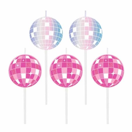Candelina Picks Sfera Stroboscopica "Disco" 5pz Candeline Sagomate Fantasia