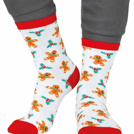 Calzini Natalizi Bianchi con Vischio e Omini di Pan di Zenzero Tg. 37-41 Accessori Persona Natale e Capodanno