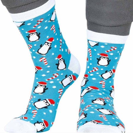 Calzini Natalizi Turchesi con Pinguini e Candy Cane Tg 42-48 Accessori Persona Natale e Capodanno