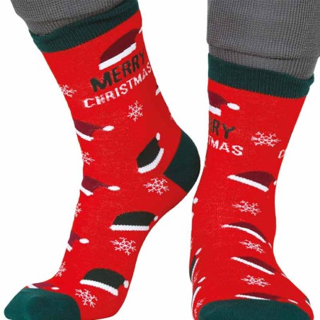 Calzini Natalizi Rossi con scritta Merry Christmas Tg. 42-48 Accessori Persona Natale e Capodanno