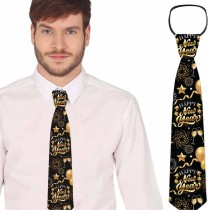 Cravatta Lucida Nera e Oro "Happy New Year" Accessori Persona Natale e Capodanno