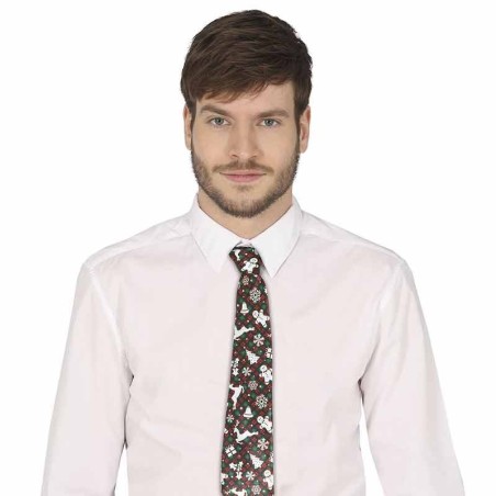 Cravatta Lucida Tartan con Simboli Natalizi Accessori Persona Natale e Capodanno