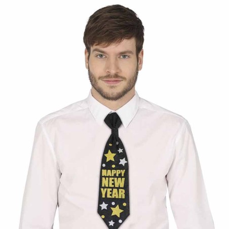 Cravatta Glitterata Nera e Oro "Happy New Year" Accessori Persona Natale e Capodanno