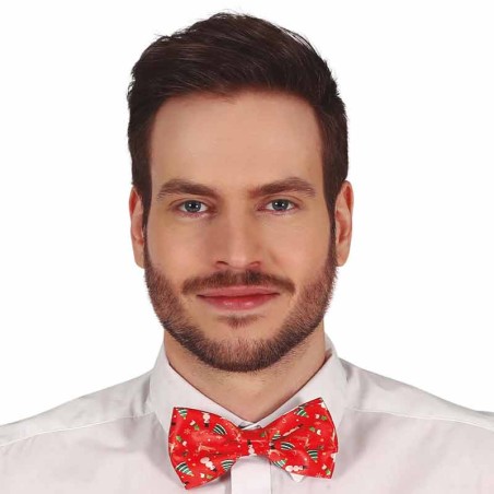 Papillon Rosso in Tessuto con Simboli Natalizi Accessori Persona Natale e Capodanno