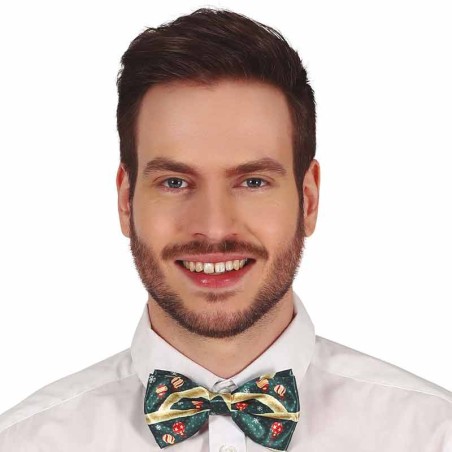 Papillon Verde in Tessuto con Palline di Natale Accessori Persona Natale e Capodanno