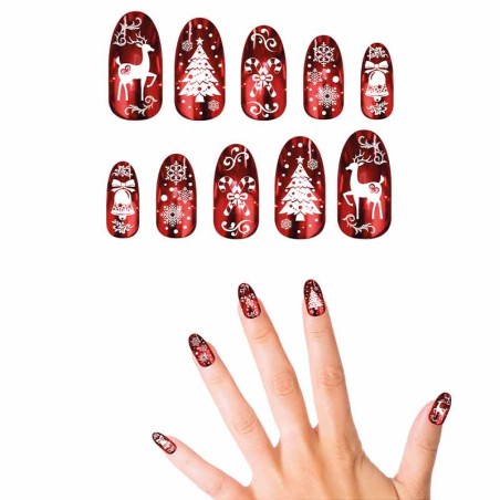 Unghie Finte Rose Gold e Bianche con decori natalizi 12pz Accessori Persona Natale e Capodanno