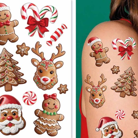Tatuaggio Temporaneo con Simboli Natalizi 12pz Accessori Persona Natale e Capodanno
