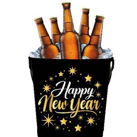 Secchiello in Metallo Porta Bibite di Capodanno "Happy New Year" Accessori Tavola Natale e Capodanno