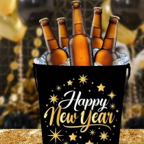 Secchiello in Metallo Porta Bibite di Capodanno "Happy New Year" Accessori Tavola Natale e Capodanno