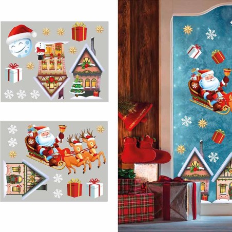 Decorazioni Adesive Elettrostatiche "Villaggio di Babbo Natale" 2pz Addobbi Natale e Capodanno