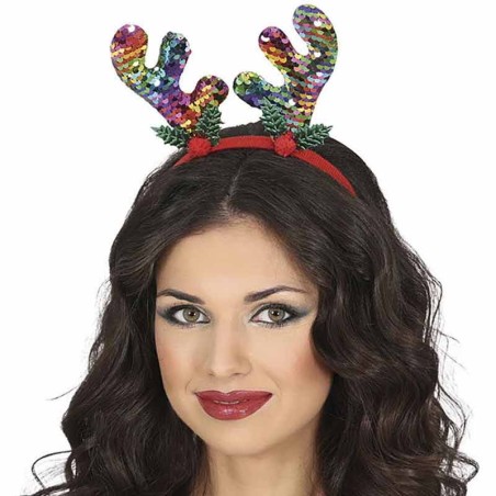 Cerchietto Corna di Renna con Paillettes Multicolor Accessori Persona Natale e Capodanno