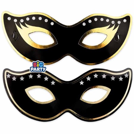 Mascherina Mix in Carta Nero e Oro 6pz Carnevale
