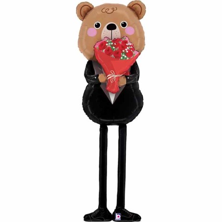 Palloncino in Foil 64" Orso con Bouquet "Special Delivery Rose Bear" Amore, Matrimonio o Anniversario Grabo